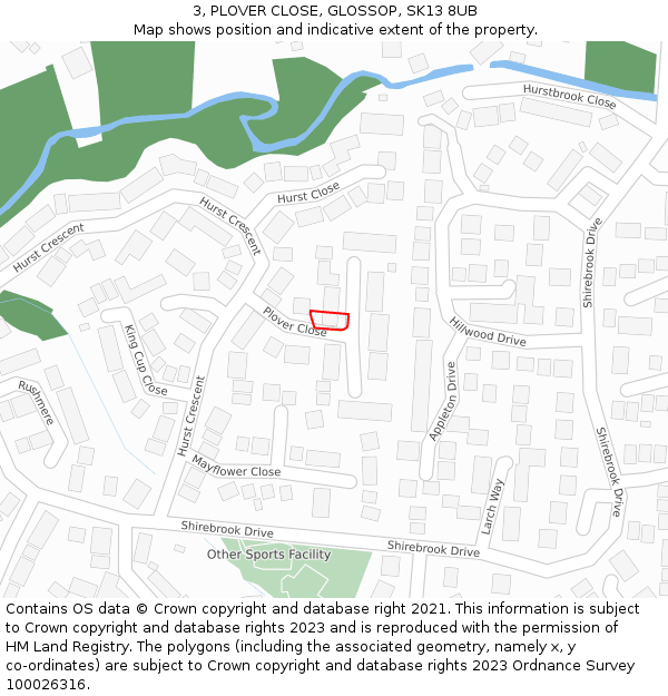 3, PLOVER CLOSE, GLOSSOP, SK13 8UB: Location map and indicative extent of plot