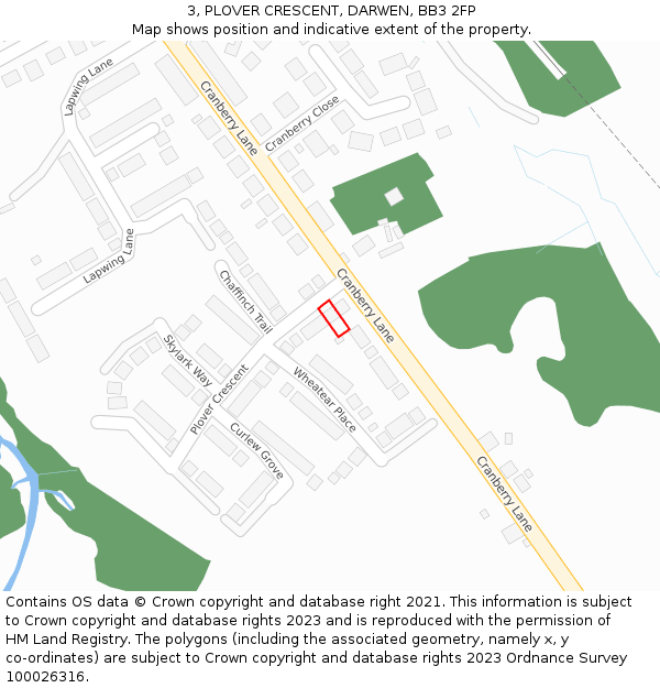 3, PLOVER CRESCENT, DARWEN, BB3 2FP: Location map and indicative extent of plot