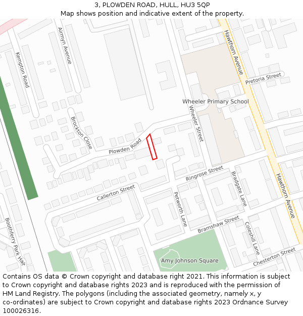 3, PLOWDEN ROAD, HULL, HU3 5QP: Location map and indicative extent of plot