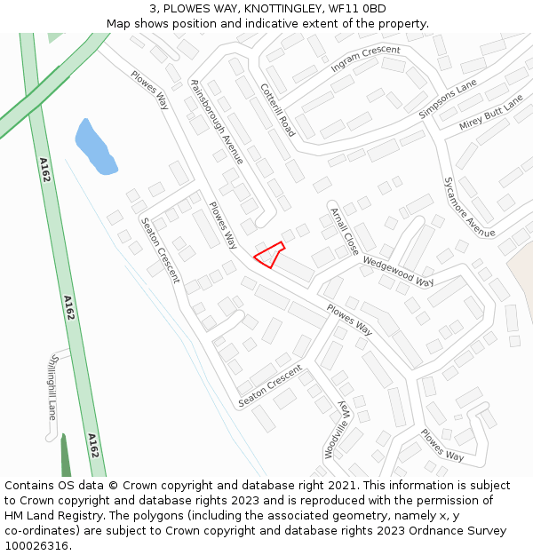 3, PLOWES WAY, KNOTTINGLEY, WF11 0BD: Location map and indicative extent of plot