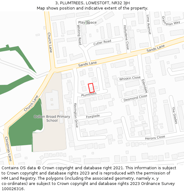 3, PLUMTREES, LOWESTOFT, NR32 3JH: Location map and indicative extent of plot
