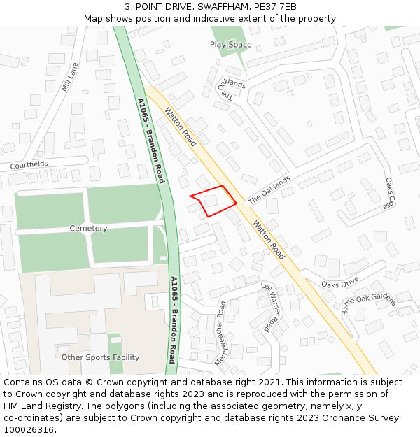 3, POINT DRIVE, SWAFFHAM, PE37 7EB: Location map and indicative extent of plot