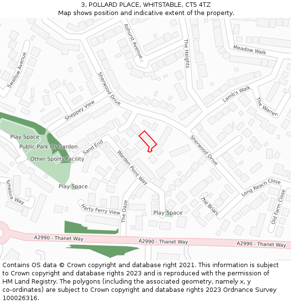 3, POLLARD PLACE, WHITSTABLE, CT5 4TZ: Location map and indicative extent of plot