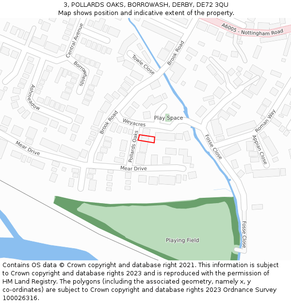 3, POLLARDS OAKS, BORROWASH, DERBY, DE72 3QU: Location map and indicative extent of plot