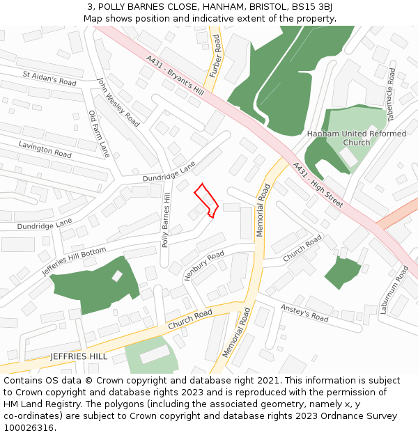 3, POLLY BARNES CLOSE, HANHAM, BRISTOL, BS15 3BJ: Location map and indicative extent of plot
