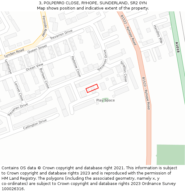 3, POLPERRO CLOSE, RYHOPE, SUNDERLAND, SR2 0YN: Location map and indicative extent of plot
