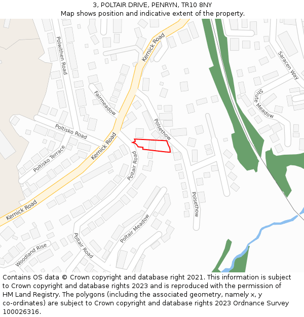 3, POLTAIR DRIVE, PENRYN, TR10 8NY: Location map and indicative extent of plot