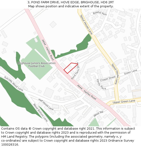 3, POND FARM DRIVE, HOVE EDGE, BRIGHOUSE, HD6 2RT: Location map and indicative extent of plot