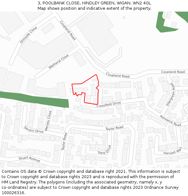 3, POOLBANK CLOSE, HINDLEY GREEN, WIGAN, WN2 4GL: Location map and indicative extent of plot