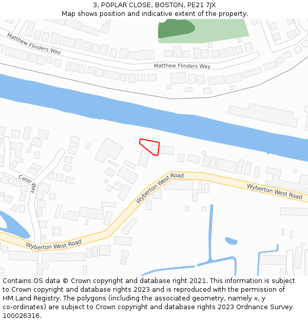 3, POPLAR CLOSE, BOSTON, PE21 7JX: Location map and indicative extent of plot