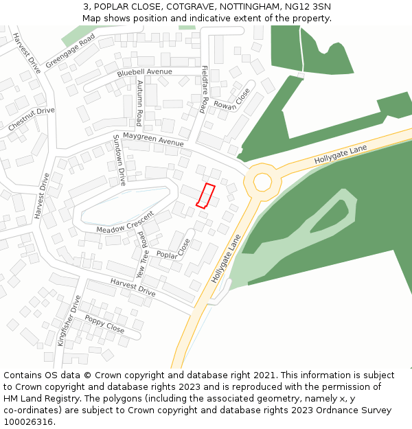 3, POPLAR CLOSE, COTGRAVE, NOTTINGHAM, NG12 3SN: Location map and indicative extent of plot