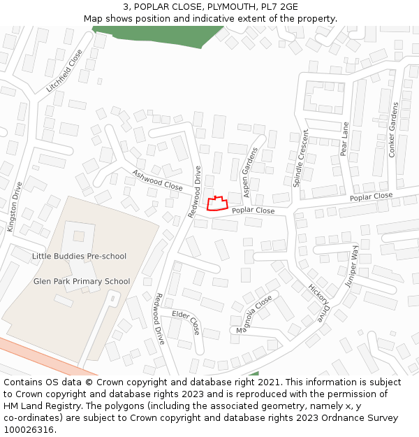 3, POPLAR CLOSE, PLYMOUTH, PL7 2GE: Location map and indicative extent of plot