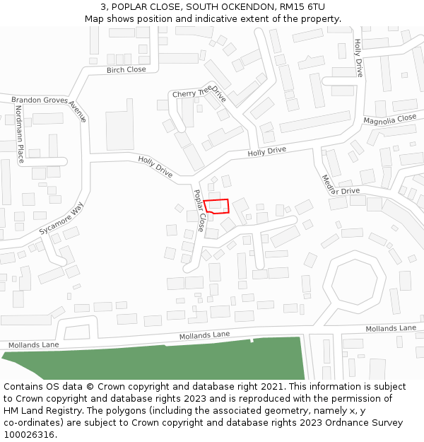 3, POPLAR CLOSE, SOUTH OCKENDON, RM15 6TU: Location map and indicative extent of plot