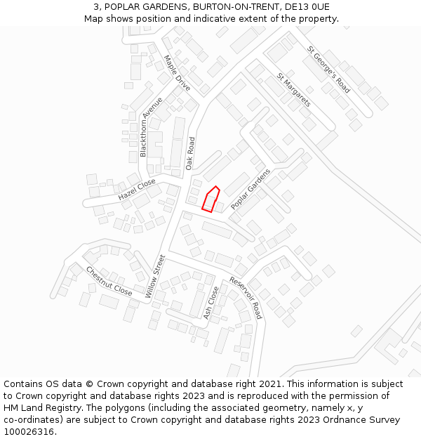 3, POPLAR GARDENS, BURTON-ON-TRENT, DE13 0UE: Location map and indicative extent of plot