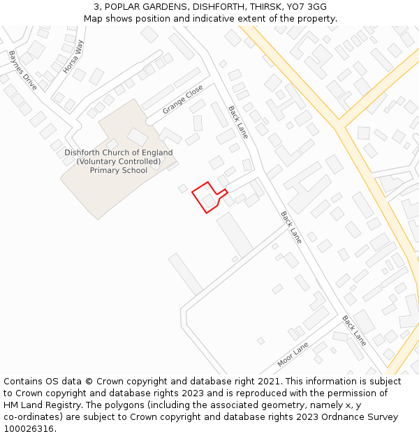 3, POPLAR GARDENS, DISHFORTH, THIRSK, YO7 3GG: Location map and indicative extent of plot