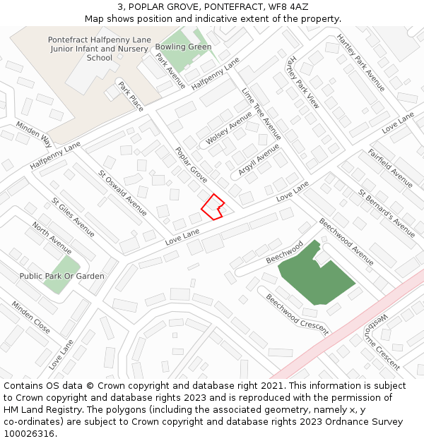 3, POPLAR GROVE, PONTEFRACT, WF8 4AZ: Location map and indicative extent of plot