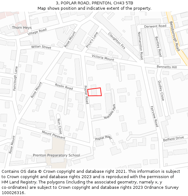 3, POPLAR ROAD, PRENTON, CH43 5TB: Location map and indicative extent of plot
