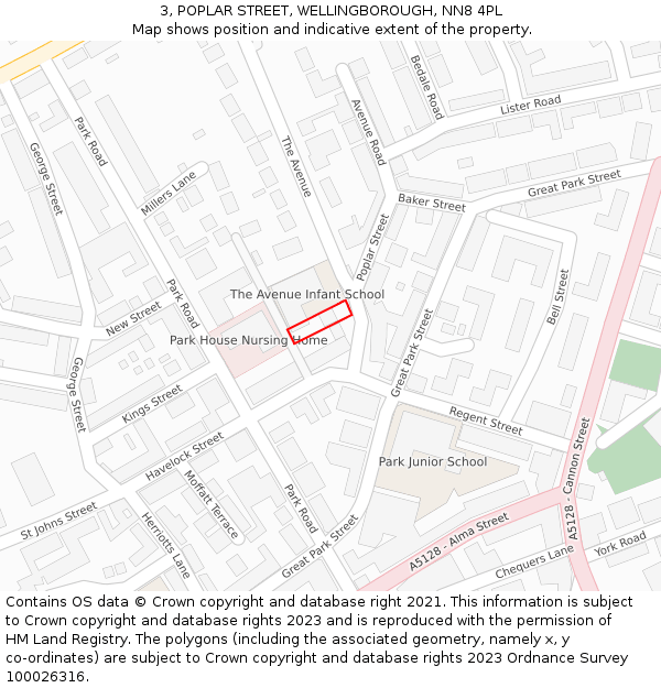 3, POPLAR STREET, WELLINGBOROUGH, NN8 4PL: Location map and indicative extent of plot