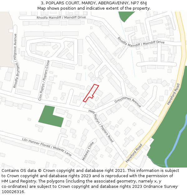3, POPLARS COURT, MARDY, ABERGAVENNY, NP7 6NJ: Location map and indicative extent of plot