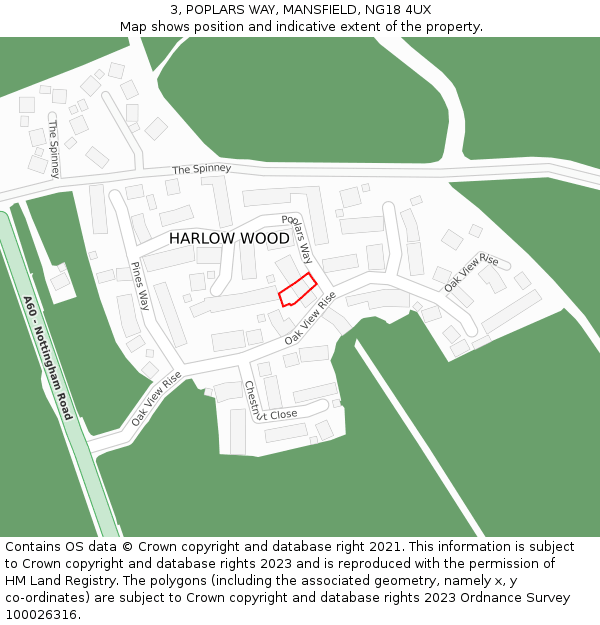 3, POPLARS WAY, MANSFIELD, NG18 4UX: Location map and indicative extent of plot