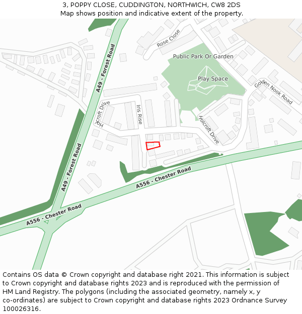 3, POPPY CLOSE, CUDDINGTON, NORTHWICH, CW8 2DS: Location map and indicative extent of plot