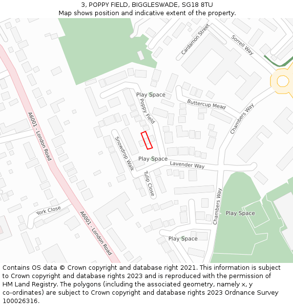 3, POPPY FIELD, BIGGLESWADE, SG18 8TU: Location map and indicative extent of plot