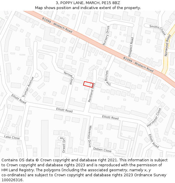 3, POPPY LANE, MARCH, PE15 8BZ: Location map and indicative extent of plot