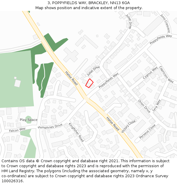 3, POPPYFIELDS WAY, BRACKLEY, NN13 6GA: Location map and indicative extent of plot