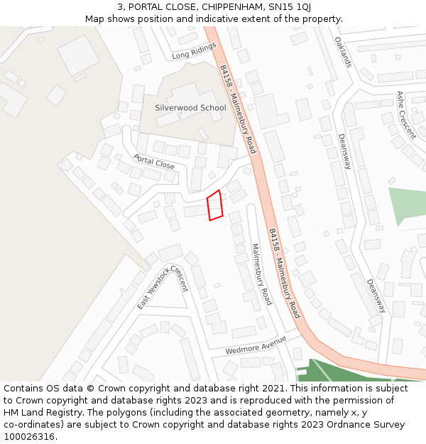 3, PORTAL CLOSE, CHIPPENHAM, SN15 1QJ: Location map and indicative extent of plot