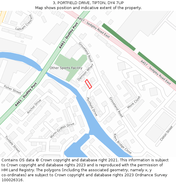 3, PORTFIELD DRIVE, TIPTON, DY4 7UP: Location map and indicative extent of plot