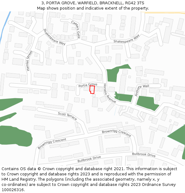 3, PORTIA GROVE, WARFIELD, BRACKNELL, RG42 3TS: Location map and indicative extent of plot