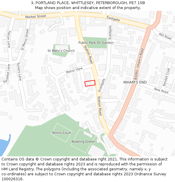 3, PORTLAND PLACE, WHITTLESEY, PETERBOROUGH, PE7 1SB: Location map and indicative extent of plot