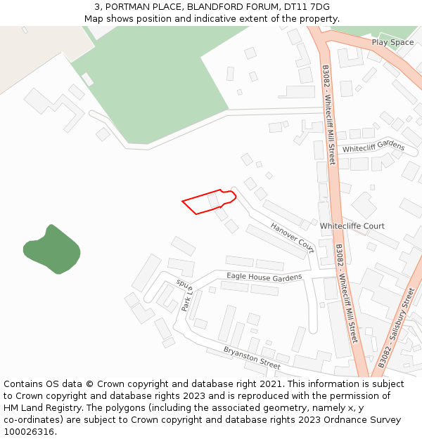 3, PORTMAN PLACE, BLANDFORD FORUM, DT11 7DG: Location map and indicative extent of plot