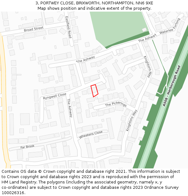 3, PORTWEY CLOSE, BRIXWORTH, NORTHAMPTON, NN6 9XE: Location map and indicative extent of plot