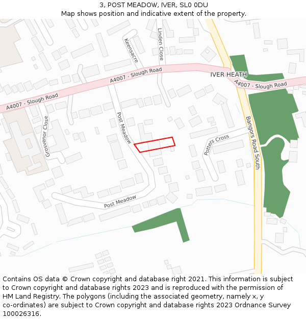 3, POST MEADOW, IVER, SL0 0DU: Location map and indicative extent of plot