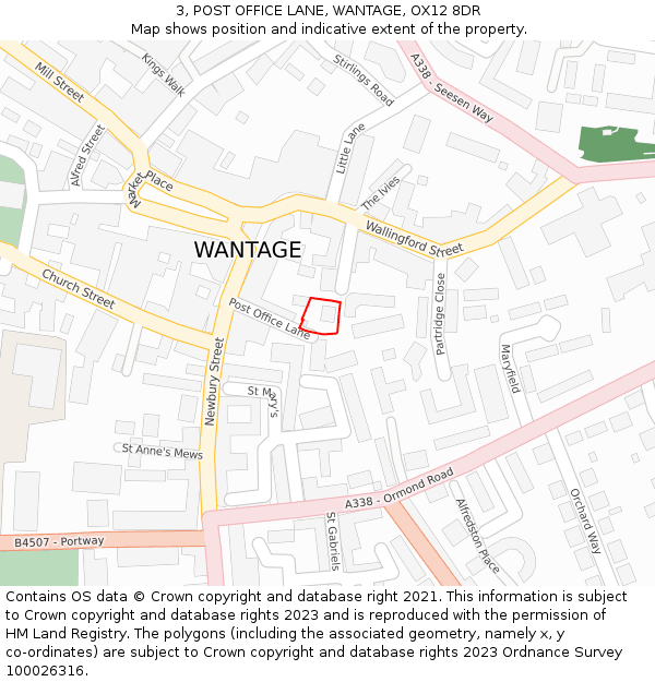 3, POST OFFICE LANE, WANTAGE, OX12 8DR: Location map and indicative extent of plot