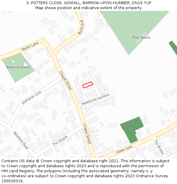 3, POTTERS CLOSE, GOXHILL, BARROW-UPON-HUMBER, DN19 7UP: Location map and indicative extent of plot