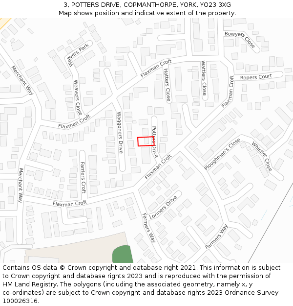 3, POTTERS DRIVE, COPMANTHORPE, YORK, YO23 3XG: Location map and indicative extent of plot