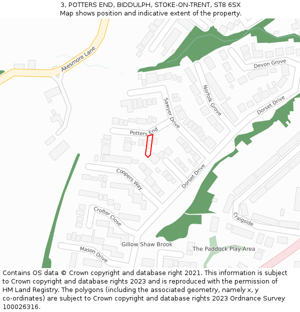 3, POTTERS END, BIDDULPH, STOKE-ON-TRENT, ST8 6SX: Location map and indicative extent of plot