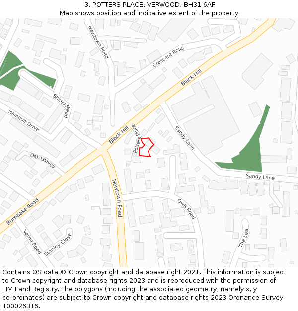 3, POTTERS PLACE, VERWOOD, BH31 6AF: Location map and indicative extent of plot