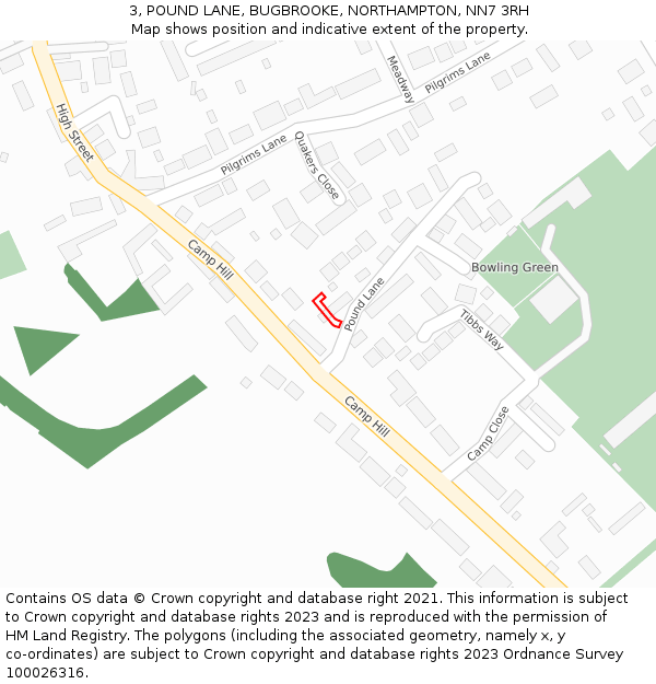 3, POUND LANE, BUGBROOKE, NORTHAMPTON, NN7 3RH: Location map and indicative extent of plot