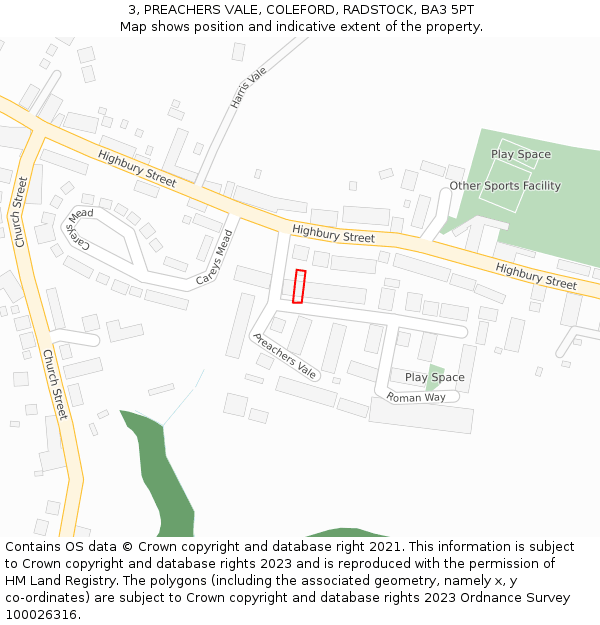 3, PREACHERS VALE, COLEFORD, RADSTOCK, BA3 5PT: Location map and indicative extent of plot