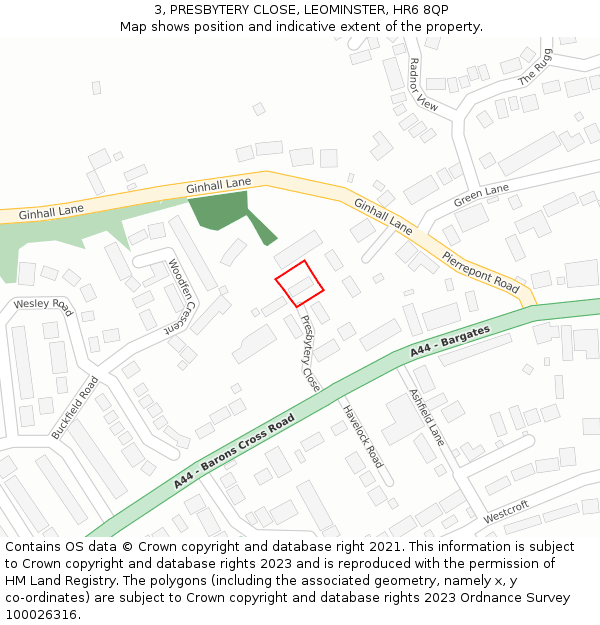 3, PRESBYTERY CLOSE, LEOMINSTER, HR6 8QP: Location map and indicative extent of plot