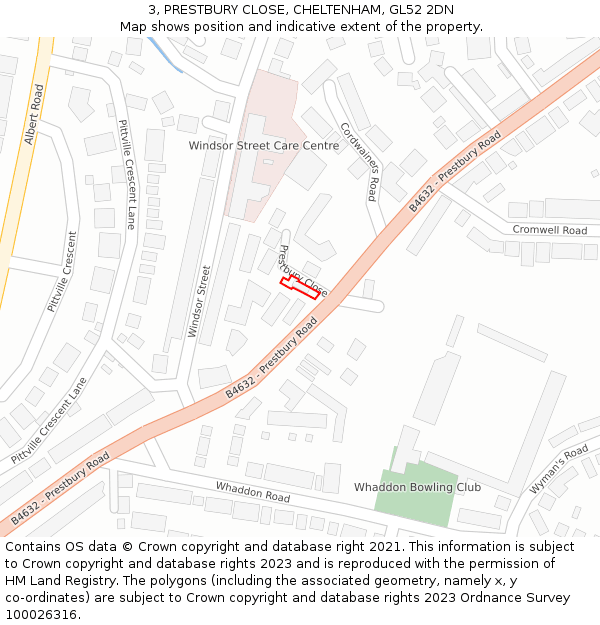 3, PRESTBURY CLOSE, CHELTENHAM, GL52 2DN: Location map and indicative extent of plot