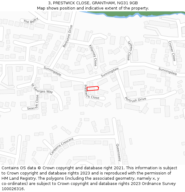 3, PRESTWICK CLOSE, GRANTHAM, NG31 9GB: Location map and indicative extent of plot