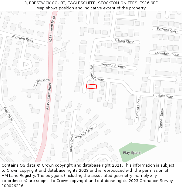 3, PRESTWICK COURT, EAGLESCLIFFE, STOCKTON-ON-TEES, TS16 9ED: Location map and indicative extent of plot