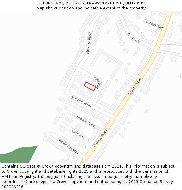 3, PRICE WAY, ARDINGLY, HAYWARDS HEATH, RH17 6RS: Location map and indicative extent of plot