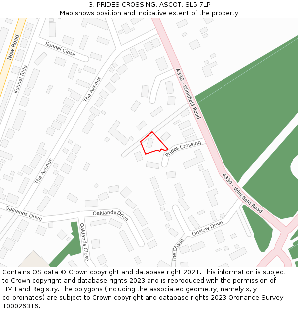 3, PRIDES CROSSING, ASCOT, SL5 7LP: Location map and indicative extent of plot