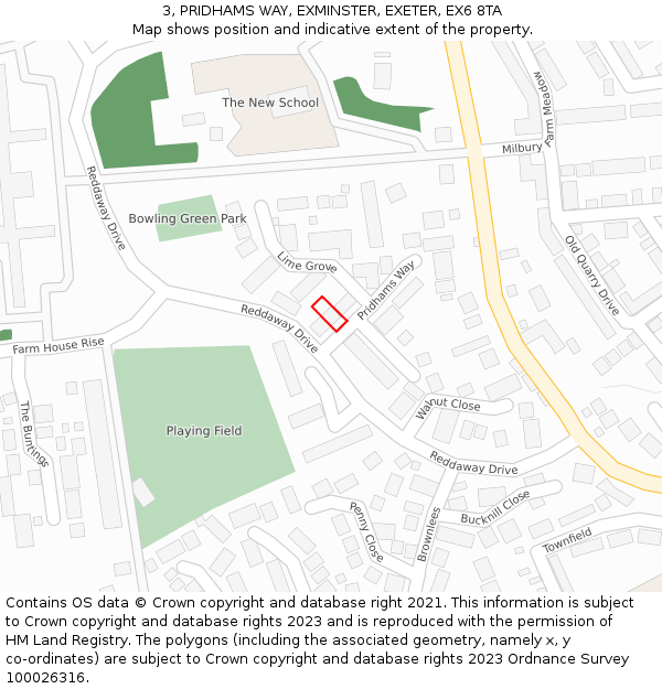 3, PRIDHAMS WAY, EXMINSTER, EXETER, EX6 8TA: Location map and indicative extent of plot