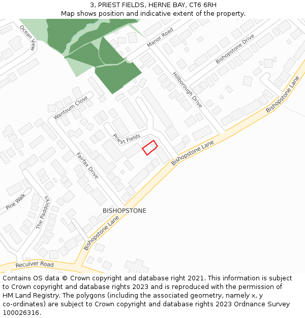 3, PRIEST FIELDS, HERNE BAY, CT6 6RH: Location map and indicative extent of plot